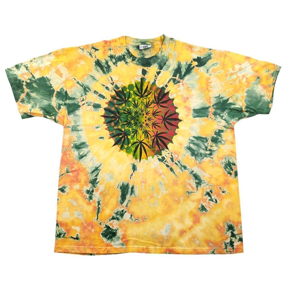 Vintage Fat Cats Tie Dye T-Shirt Rasta Plant Deadstock Made USA XL NWOT